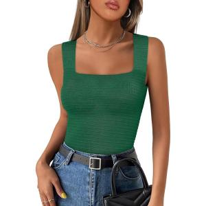 ANRABESS Tank Tops for Women 2025 Summer Square Neck Rib Knit Sleeveless Basic Slim Fit Shirts Casual Top Trendy Outfits(Green)