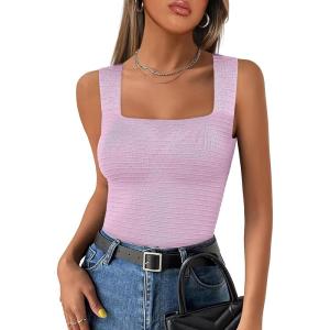 ANRABESS Tank Tops for Women 2025 Summer Square Neck Rib Knit Sleeveless Basic Slim Fit Shirts Casual Top Trendy Outfits(Light Pink)