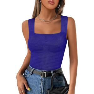 ANRABESS Tank Tops for Women 2025 Summer Square Neck Rib Knit Sleeveless Basic Slim Fit Shirts Casual Top Trendy Outfits(Royal Blue)