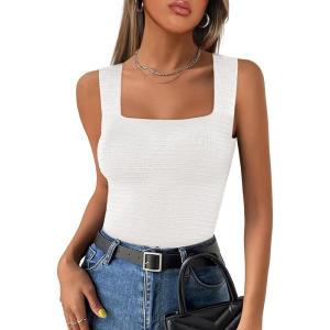ANRABESS Tank Tops for Women 2025 Summer Square Neck Rib Knit Sleeveless Basic Slim Fit Shirts Casual Top Trendy Outfits(White)