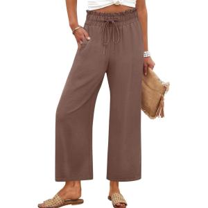 ANRABESS Women 2025 Summer Casual Flowy Loose High Waist Boho Wide Leg Cropped Palazzo Lounge Beach Vacation Pants Trousers(Coffee)