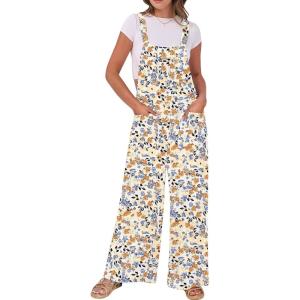 ANRABESS Women Jumpsuits Overalls Wide Leg Casual Baggy Romper Boho Loose Bib Jumpers Sleeveless Straps 2025 Summer Outfits(Beige Floral)