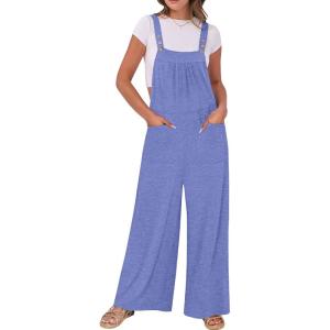 ANRABESS Women Jumpsuits Overalls Wide Leg Casual Baggy Romper Boho Loose Bib Jumpers Sleeveless Straps 2025 Summer Outfits(Denim Blue Print)