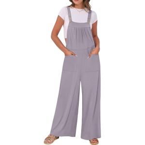 ANRABESS Women Jumpsuits Overalls Wide Leg Casual Baggy Romper Boho Loose Bib Jumpers Sleeveless Straps 2025 Summer Outfits(Grey)