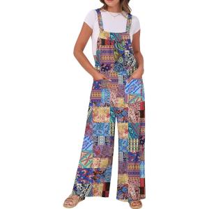 ANRABESS Women Jumpsuits Overalls Wide Leg Casual Baggy Romper Boho Loose Bib Jumpers Sleeveless Straps 2025 Summer Outfits(Multicolor)
