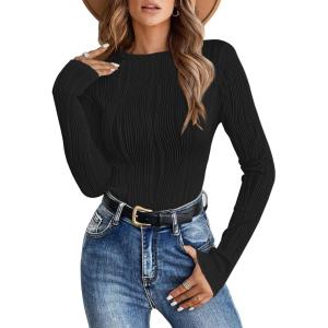 ANRABESS Women Long Sleeve Tops Slim Fitted Business Casual Shirts Rib Textured T-Shirts 2025 Fall Outfits Dressy Work Blouse(Black)