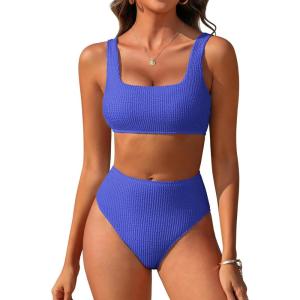 ANRABESS Women Swimsuits Two Piece Bikini Set High Waisted Ribbed Tummy Control Modest Bathing Suits 2025 Beach Swim Wear(Royal Blue)