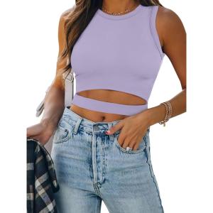 ANRABESS Women Tank Tops High Neck Sleeveless Sexy Cutout Racer Back Going Out Crop Tops Shirts Summer Y2K Outfits(Purple)