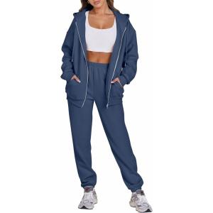 ANRABESS Womens 2 Piece Outfits Sweatsuits Oversized Zip Up Sweatshirt Jogger Sweatpants Tracksuit Sweat Lounge Matching Set(Navy Blue)
