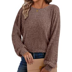 ANRABESS Womens Batwing Long Sleeve Shirts 2025 Fall Oversized Loose Fit Lightweight Sweater Dressy Casual Tunic Tops Blouse(Brown)