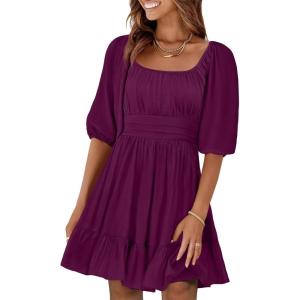 ANRABESS Womens Half Sleeve Mini Dress 2025 Fall Square Neck Casual Flowy Wedding Guest Dresses Summer Beach Vacation Outfits(Dark Purple)