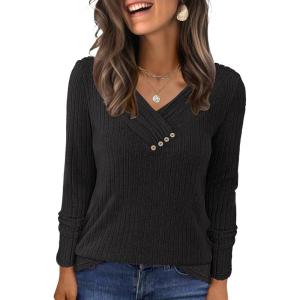 ANRABESS Women’s Long Sleeve Tunic Tops for Leggings Casual V Neck Button Shirts 2025 Fall Light Pullover Sweaters Blouse(Black)