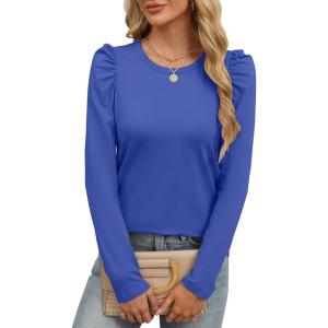 ANRABESS Womens Puff Long Sleeve Shirts Crewneck Fall Tops Basic Dressy Casual Blouses 2025 Trendy Outfits(Royal Blue)