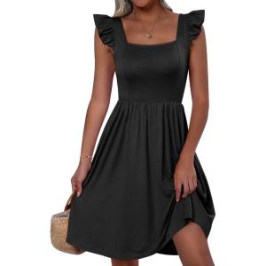 ANRABESS Womens Summer Short Dress 2025 Square Neck Sleeveless A Line Ruffled Wedding Casual Cute Teen Beach Mini Sundress(Black)