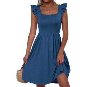 ANRABESS Womens Summer Short Dress 2025 Square Neck Sleeveless A Line Ruffled Wedding Casual Cute Teen Beach Mini Sundress(Blue)