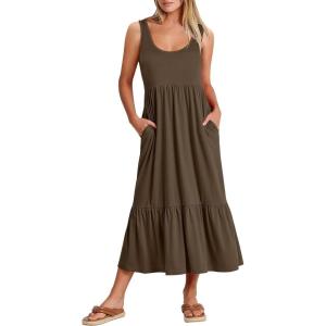 ANRABESS Women’s Summer Sleeveless Maxi Sundress Swing Casual Flowy Tiered Shirts Dress Beach Travel Vacation Outfits(Coffee)