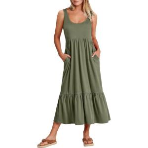 ANRABESS Women’s Summer Sleeveless Maxi Sundress Swing Casual Flowy Tiered Shirts Dress Beach Travel Vacation Outfits(Green)