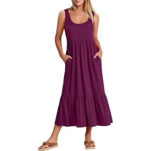 ANRABESS Women’s Summer Sleeveless Maxi Sundress Swing Casual Flowy Tiered Shirts Dress Beach Travel Vacation Outfits(Purple)