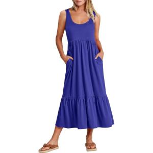 ANRABESS Women’s Summer Sleeveless Maxi Sundress Swing Casual Flowy Tiered Shirts Dress Beach Travel Vacation Outfits(Royal Blue)