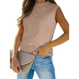 ANRABESS Womens Summer Sleeveless Tops Casual Mock Neck Loose Fit Knit Lightweight Sweater Pullover Top(Khaki)