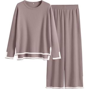 ANRABESS Women’s Two Piece Outfits Knit Pullover Sweater Tops & Wide leg Pants Lounge Matching Sweatsuit Tracksuits Sets(Red Apricot)