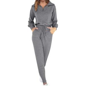 ANRABESS Women’s Two Piece Outfits Sweater Lounge Sets Long Sleeve Zip Up Knit Pullover Jogger Pants Tracksuit Travel Outfits(Grey)