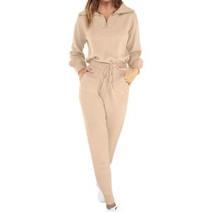 ANRABESS Women’s Two Piece Outfits Sweater Lounge Sets Long Sleeve Zip Up Knit Pullover Jogger Pants Tracksuit Travel Outfits(Pink Apricot)