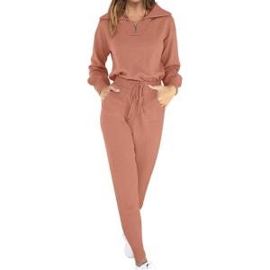 ANRABESS Women’s Two Piece Outfits Sweater Lounge Sets Long Sleeve Zip Up Knit Pullover Jogger Pants Tracksuit Travel Outfits(Rust)
