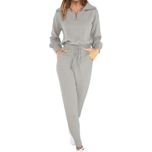 ANRABESS Women’s Two Piece Outfits Sweater Lounge Sets Long Sleeve Zip Up Knit Pullover Jogger Pants Tracksuit Travel Outfits(Silver Grey)