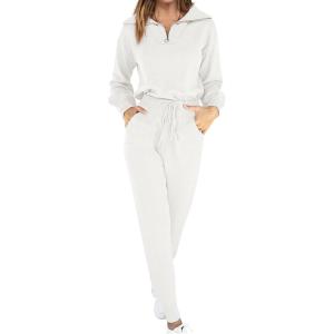 ANRABESS Women’s Two Piece Outfits Sweater Lounge Sets Long Sleeve Zip Up Knit Pullover Jogger Pants Tracksuit Travel Outfits(White)