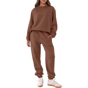ANRABESS Women’s Two Piece Outfits Sweatsuit Lounge Set Long Sleeve Crewneck Sweatshirt Jogger Pants Tracksuit 2025 Fall Sets(Coffee)