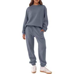 ANRABESS Women’s Two Piece Outfits Sweatsuit Lounge Set Long Sleeve Crewneck Sweatshirt Jogger Pants Tracksuit 2025 Fall Sets(Dark Grey)