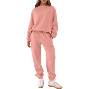 ANRABESS Women’s Two Piece Outfits Sweatsuit Lounge Set Long Sleeve Crewneck Sweatshirt Jogger Pants Tracksuit 2025 Fall Sets(Dark Pink)