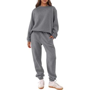 ANRABESS Women’s Two Piece Outfits Sweatsuit Lounge Set Long Sleeve Crewneck Sweatshirt Jogger Pants Tracksuit 2025 Fall Sets(Deep Grey)