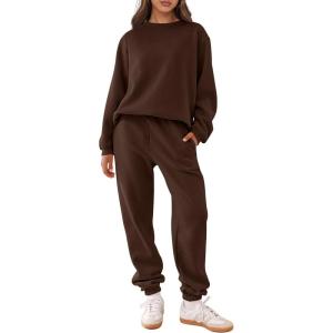 ANRABESS Women’s Two Piece Outfits Sweatsuit Lounge Set Long Sleeve Crewneck Sweatshirt Jogger Pants Tracksuit 2025 Fall Sets(Drek Coffee)