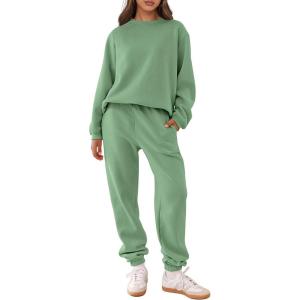 ANRABESS Women’s Two Piece Outfits Sweatsuit Lounge Set Long Sleeve Crewneck Sweatshirt Jogger Pants Tracksuit 2025 Fall Sets(Mint Green)