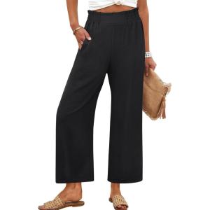 ANRABESS Womens Wide Leg Palazzo Pants Summer Beach High Waisted Cropped Flowy Pants 2026 Work Casual Trousers with Pockets(Black)