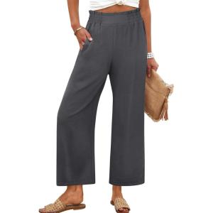 ANRABESS Womens Wide Leg Palazzo Pants Summer Beach High Waisted Cropped Flowy Pants 2026 Work Casual Trousers with Pockets(Dark Gray)
