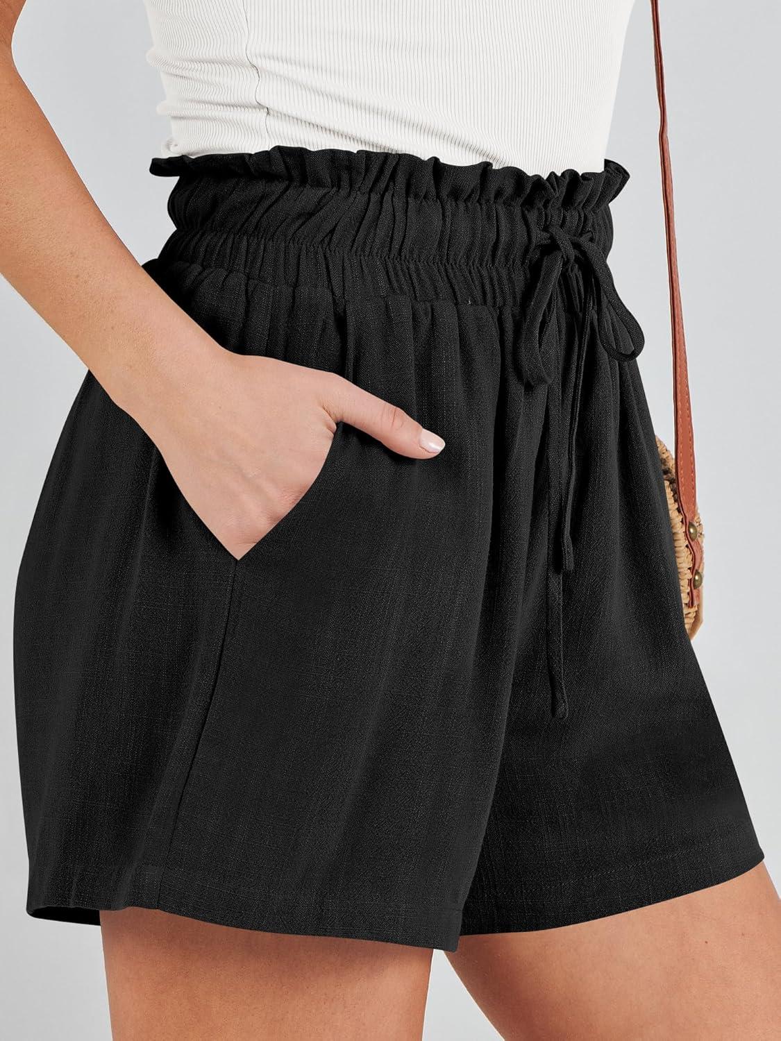 imageANRABESS Linen Shorts for Women Summer Casual Wide Leg Loose High Waist Drawstring Dressy Beach Shorts 2025 Comfy ClothesBlack