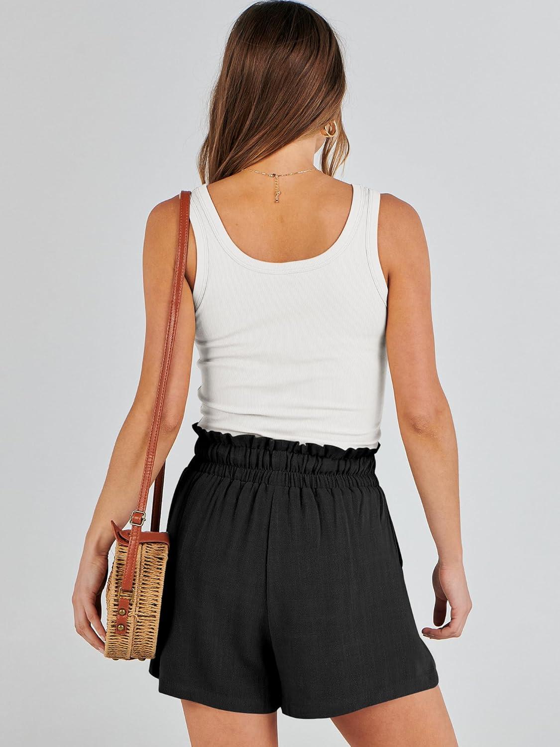 imageANRABESS Linen Shorts for Women Summer Casual Wide Leg Loose High Waist Drawstring Dressy Beach Shorts 2025 Comfy ClothesBlack