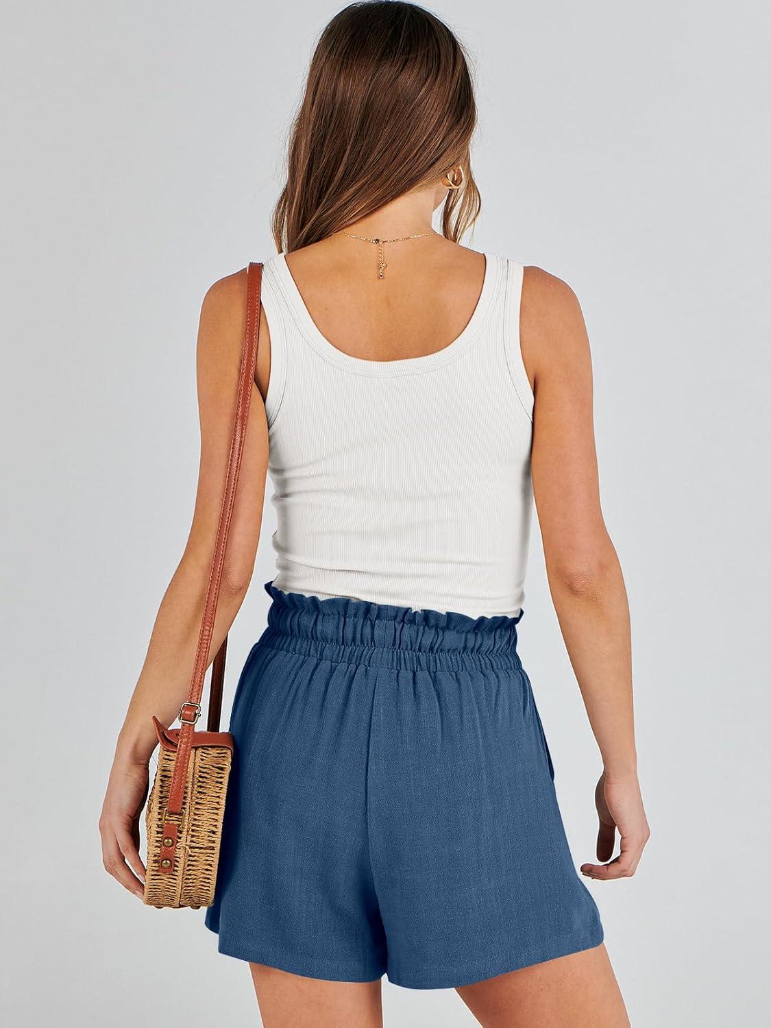 imageANRABESS Linen Shorts for Women Summer Casual Wide Leg Loose High Waist Drawstring Dressy Beach Shorts 2025 Comfy ClothesDeep Blue