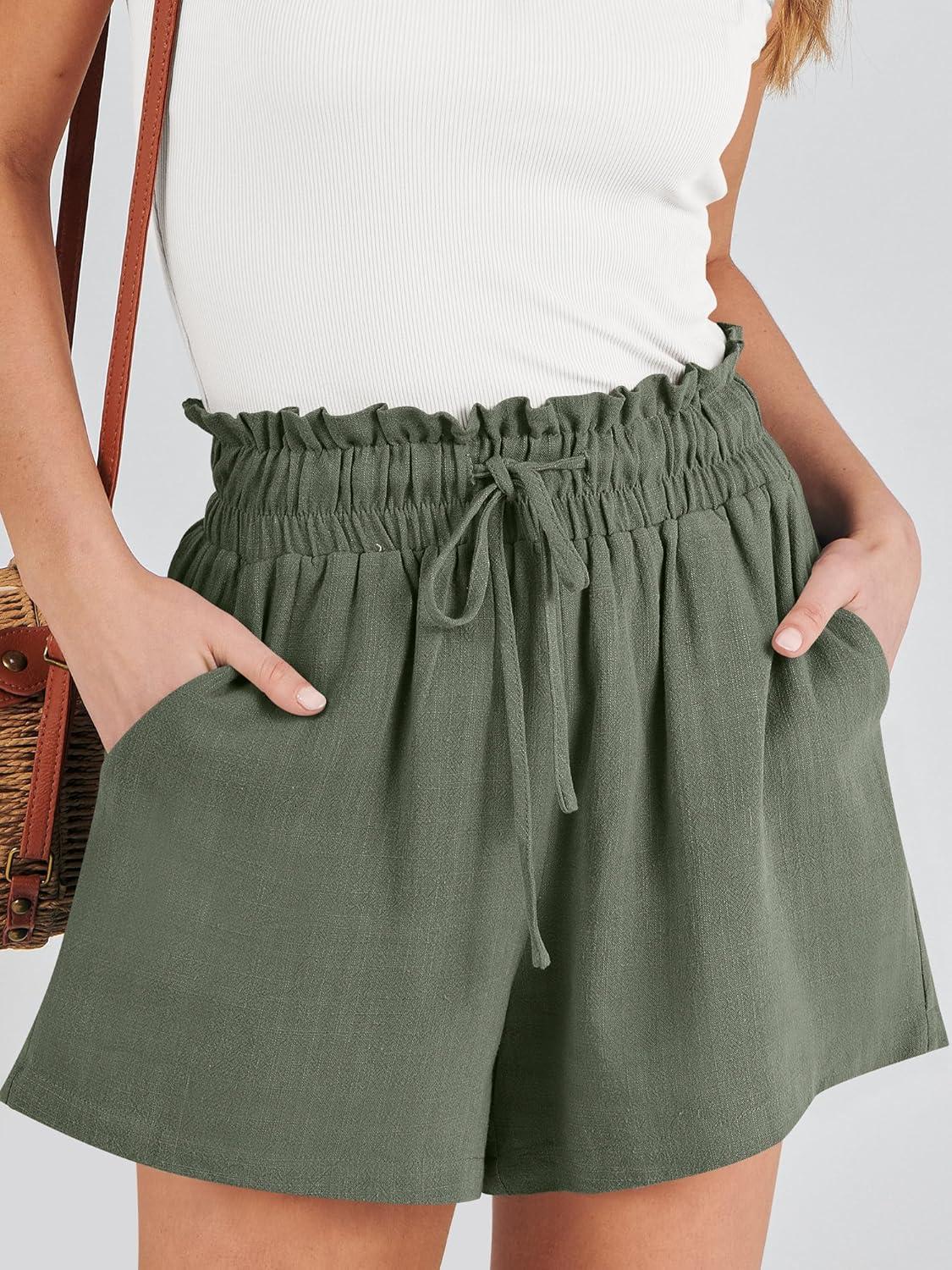 imageANRABESS Linen Shorts for Women Summer Casual Wide Leg Loose High Waist Drawstring Dressy Beach Shorts 2025 Comfy ClothesGreen