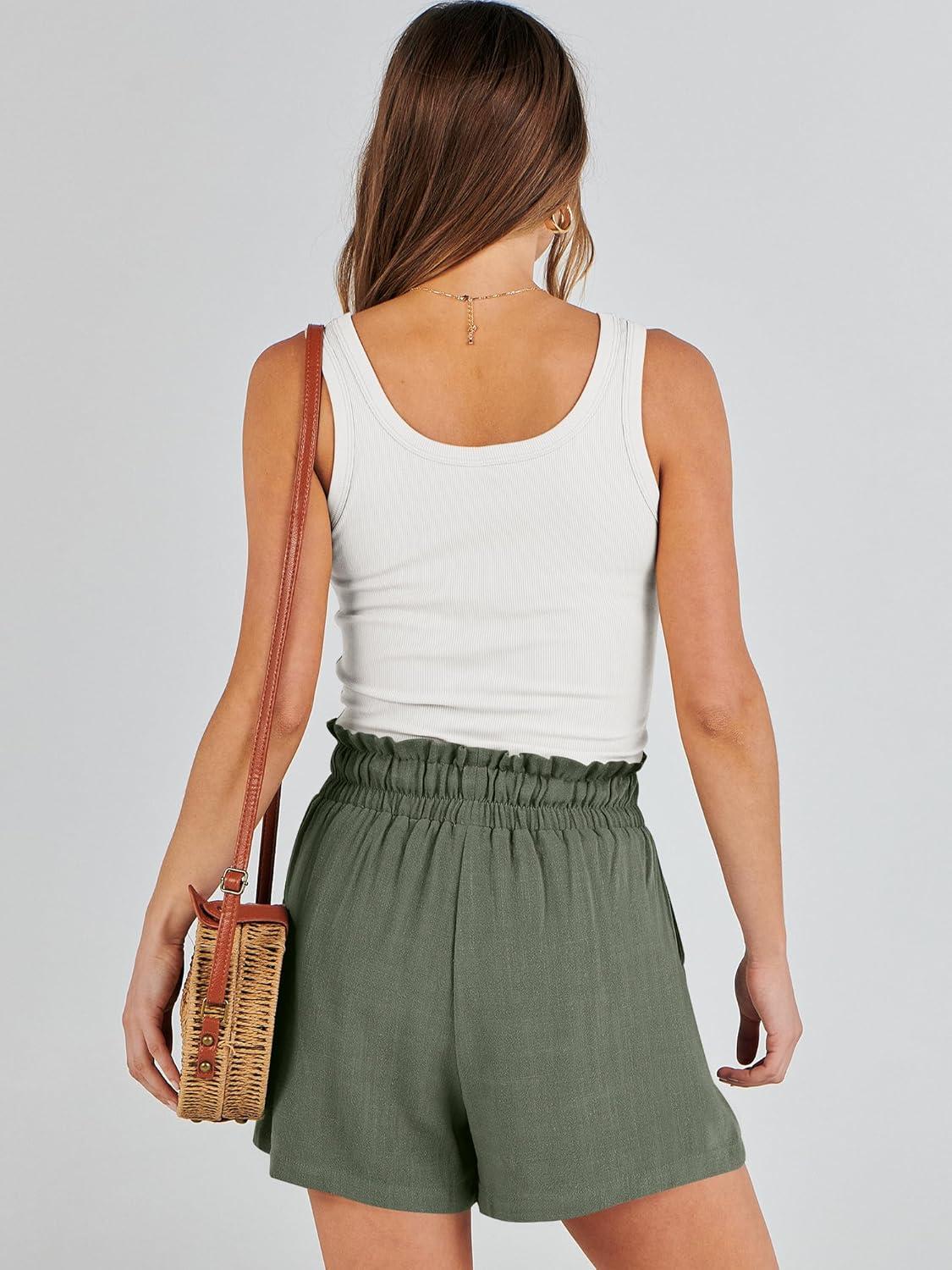 imageANRABESS Linen Shorts for Women Summer Casual Wide Leg Loose High Waist Drawstring Dressy Beach Shorts 2025 Comfy ClothesGreen