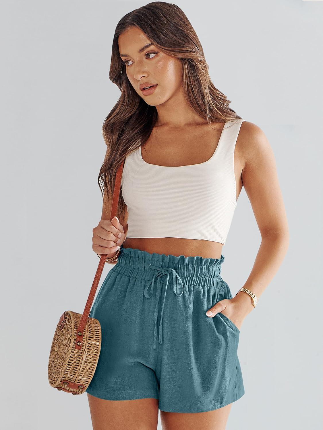 imageANRABESS Linen Shorts for Women Summer Casual Wide Leg Loose High Waist Drawstring Dressy Beach Shorts 2025 Comfy ClothesLake