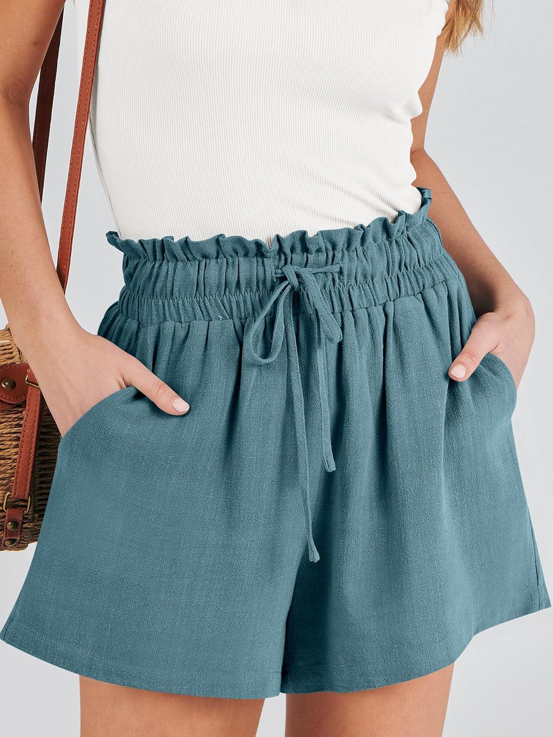 imageANRABESS Linen Shorts for Women Summer Casual Wide Leg Loose High Waist Drawstring Dressy Beach Shorts 2025 Comfy ClothesLake