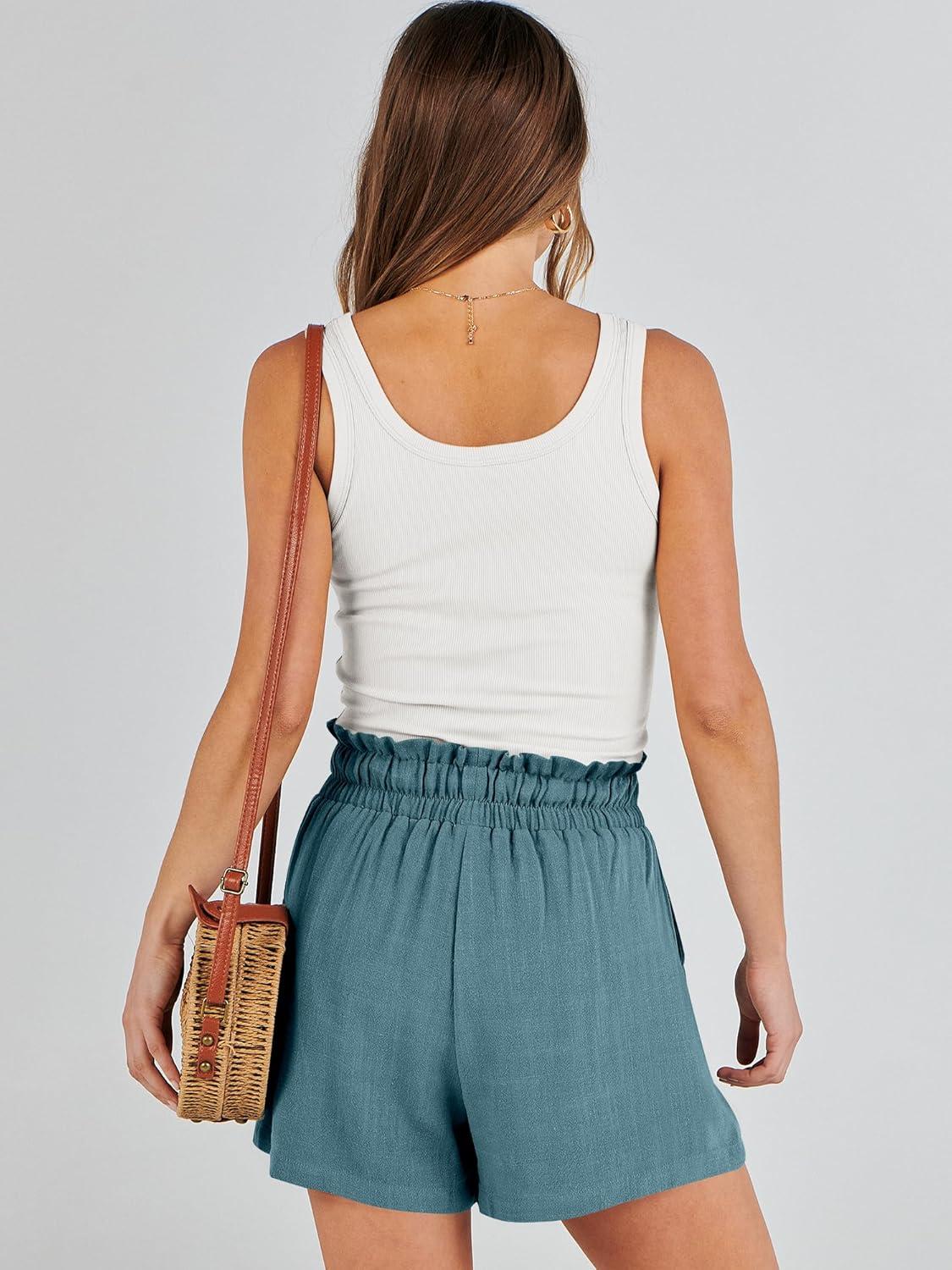 imageANRABESS Linen Shorts for Women Summer Casual Wide Leg Loose High Waist Drawstring Dressy Beach Shorts 2025 Comfy ClothesLake