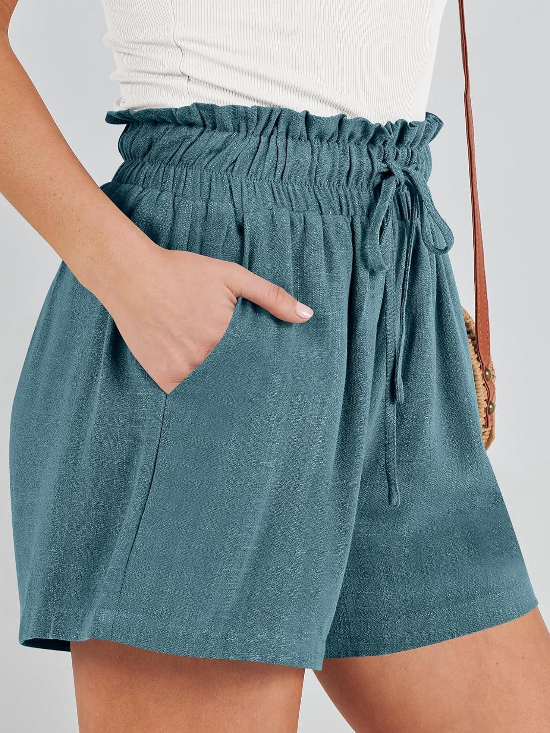 imageANRABESS Linen Shorts for Women Summer Casual Wide Leg Loose High Waist Drawstring Dressy Beach Shorts 2025 Comfy ClothesLake