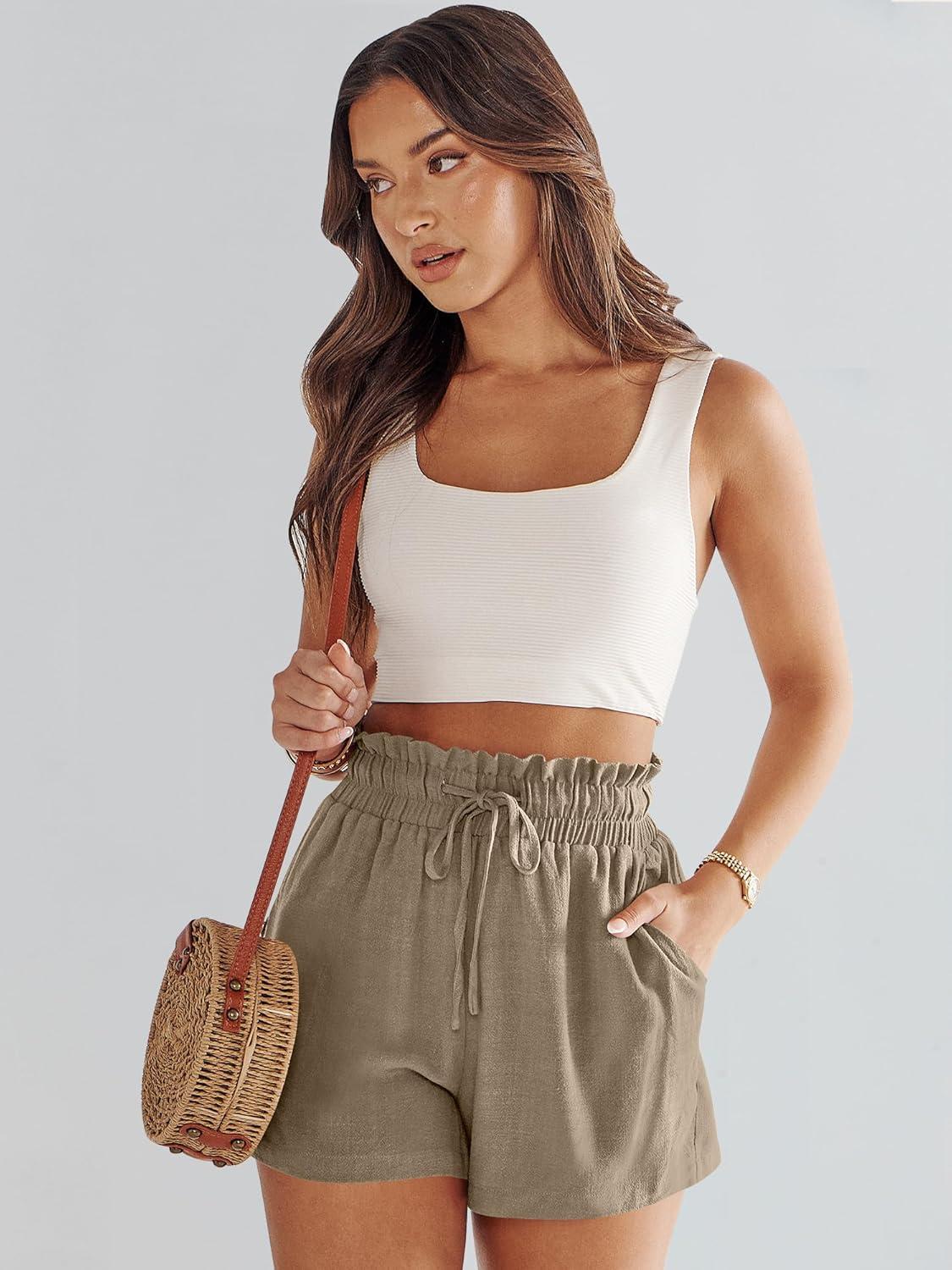 imageANRABESS Linen Shorts for Women Summer Casual Wide Leg Loose High Waist Drawstring Dressy Beach Shorts 2025 Comfy ClothesLight Brown