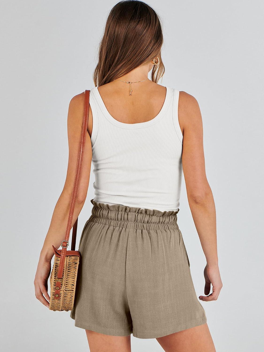 imageANRABESS Linen Shorts for Women Summer Casual Wide Leg Loose High Waist Drawstring Dressy Beach Shorts 2025 Comfy ClothesLight Brown