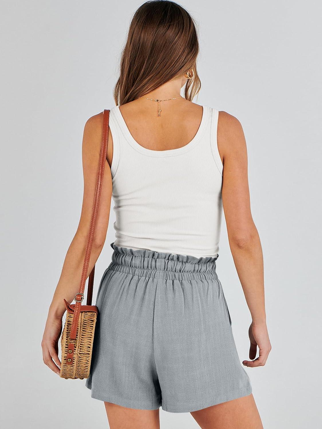imageANRABESS Linen Shorts for Women Summer Casual Wide Leg Loose High Waist Drawstring Dressy Beach Shorts 2025 Comfy ClothesLight Grey
